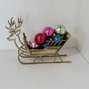 Vintage Brass Reindeer with Sleigh Christmas Holiday Table Decor